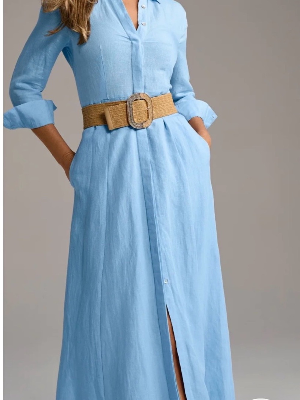 Boston Proper Light Blue Linen Shirt Dress; 3/4 length sleeves.  XS